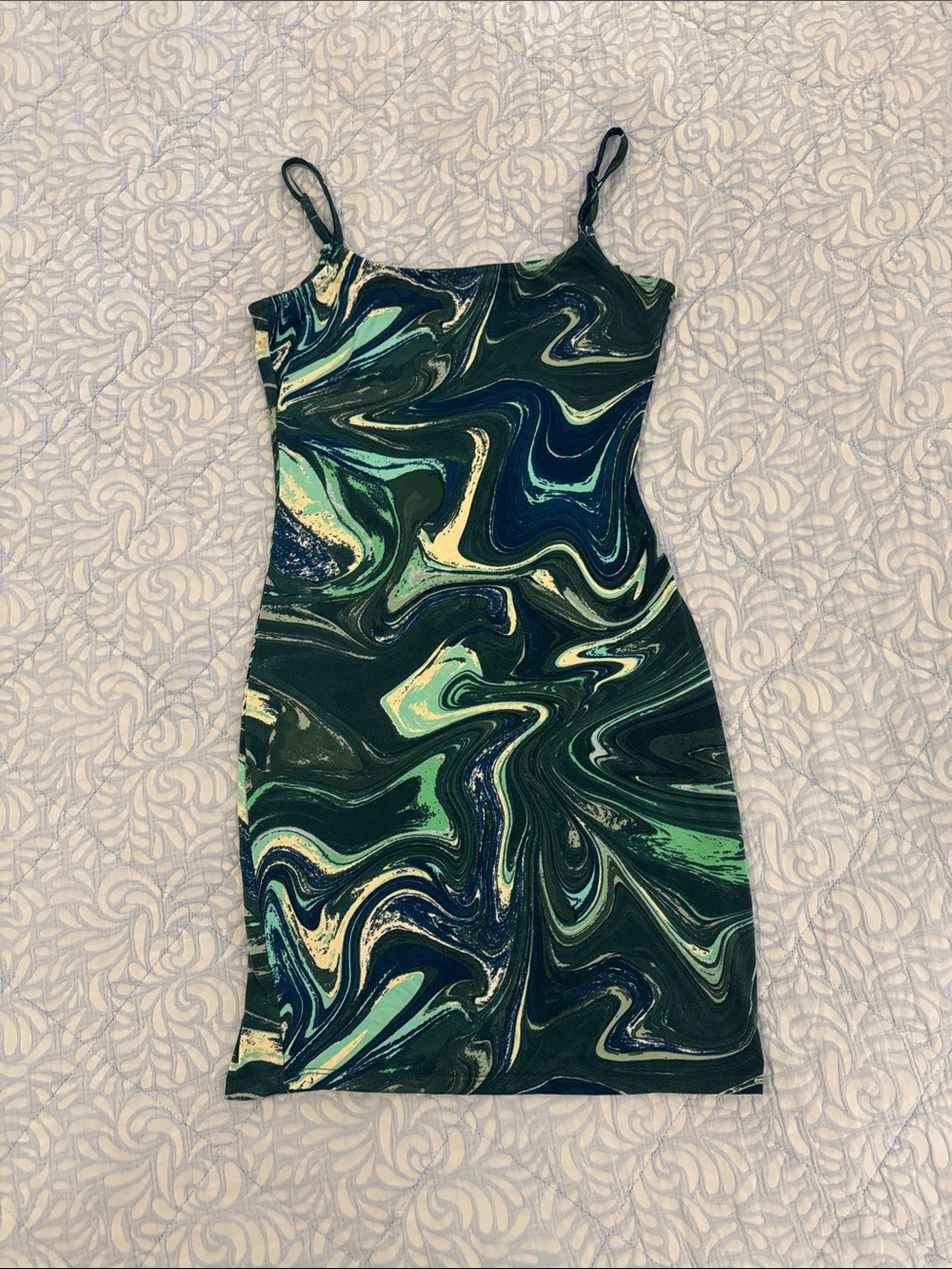 Heart & Hips Swirl-Print Green Mini Slip Dress